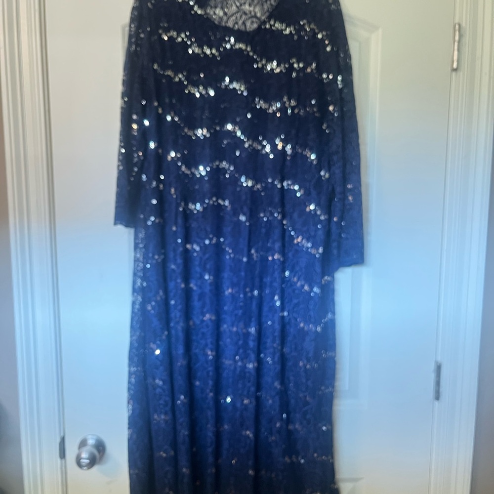 Roaman's Blue Long Sleeve Gown for Wedding Guest